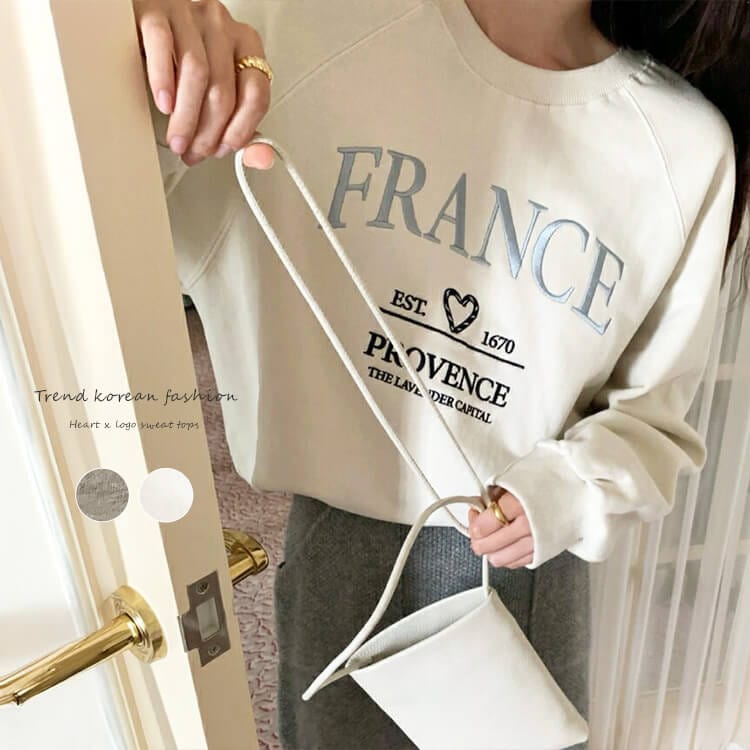ハート ロゴ 刺繍 ラグランスリーブ スウェット トップス