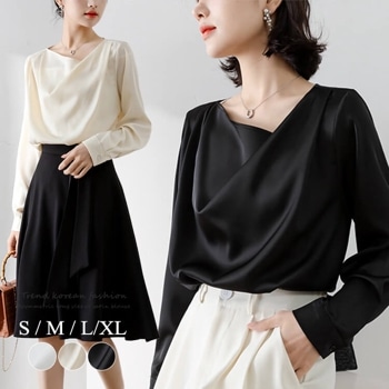 アシンメトリー Vネック きれいめ 長袖 ブラウス