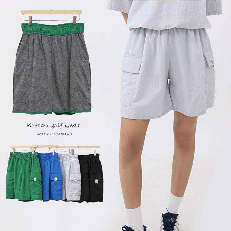 裏地付き ワイド カーゴ ハーフパンツ 韓国ゴルフウェア

