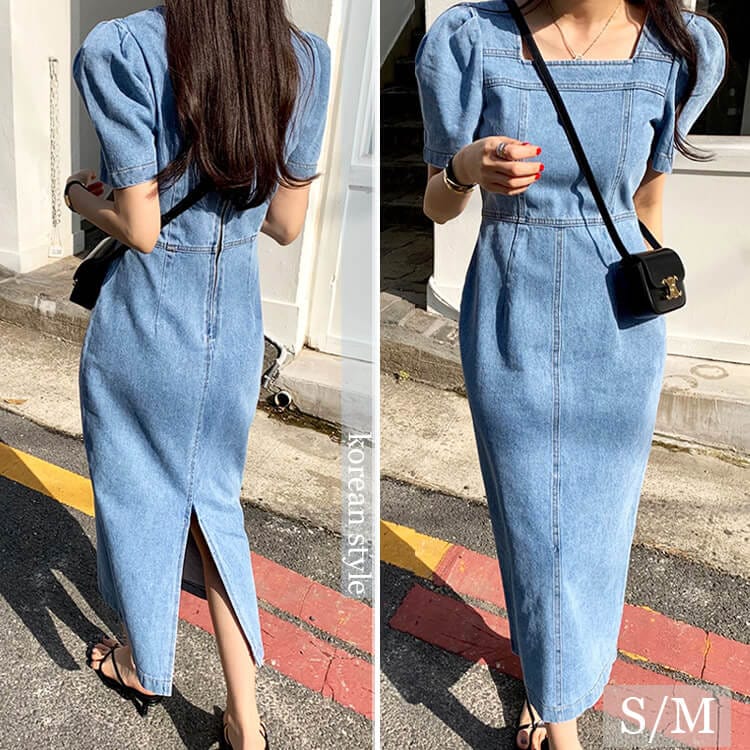 スクエアネック ミモレ丈 デニムワンピース|ワンピース|レディースファッション