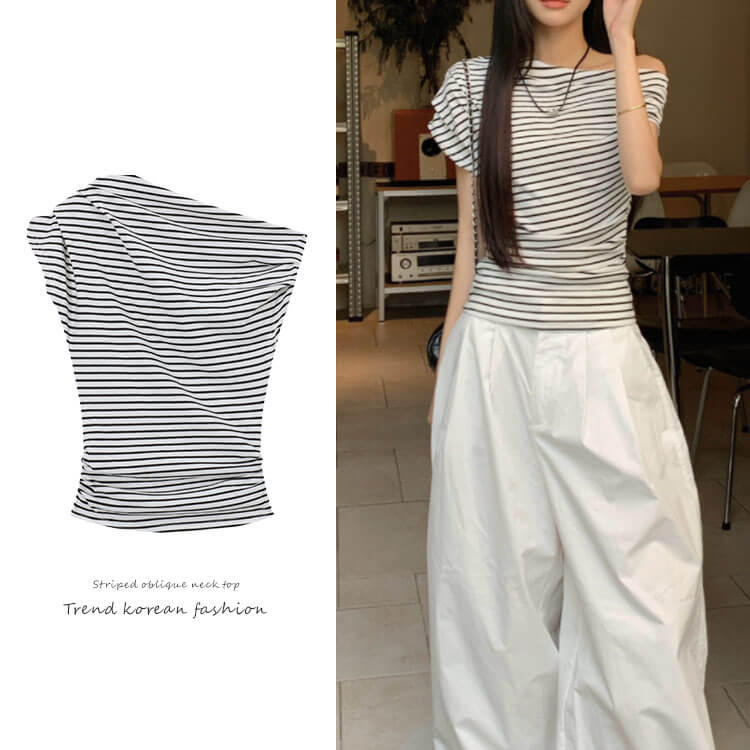 肩見せボーダー Tシャツ レディース 半袖 オフショル

