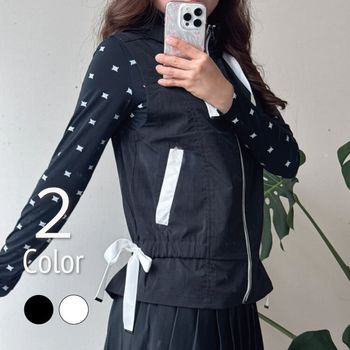 韓国ゴルフウェア フード付き フリル リボン ベスト