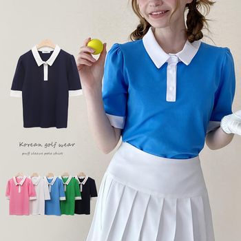 韓国 ゴルフウェア パフ袖 ポロシャツ レディース Tシャツ 夏