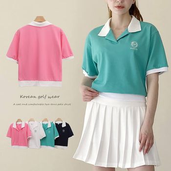 韓国 ゴルフウェア オープンカラー Tシャツ レディース 春夏
