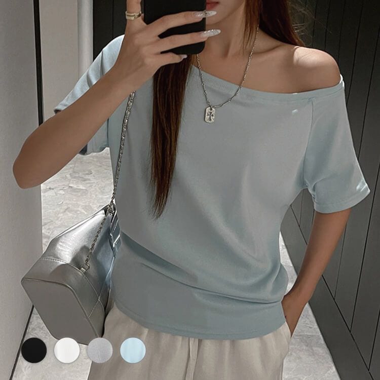 ボートネック 半袖 シンプル Ｔシャツ トップス 