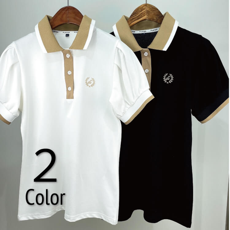 パフスリーブ バイカラー ハイネック 半袖 トップス