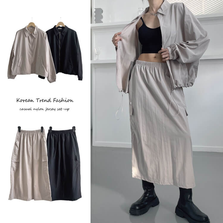 上下 セットアップ レディース カーゴスカート スタジャン