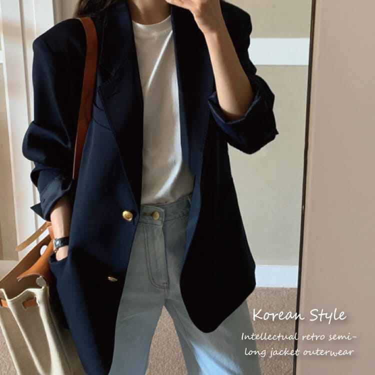 知的レトロな雰囲気漂う 金ボタンテーラードジャケット 