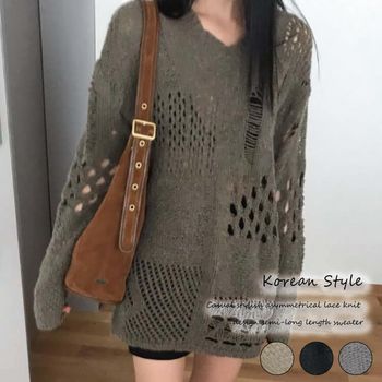 ダメージ×透かし編みで魅せる ゆるっと抜け感ニット