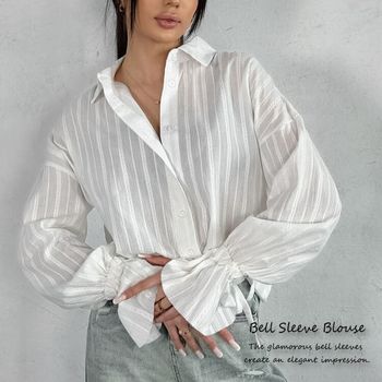 華やかで上品 ベルスリーブが映える綿ジャガードブラウス