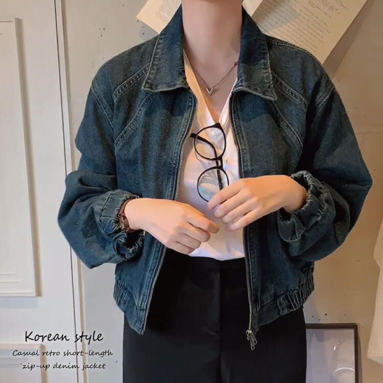 切り替え デニム ジップアップ ショート丈 ジャケット