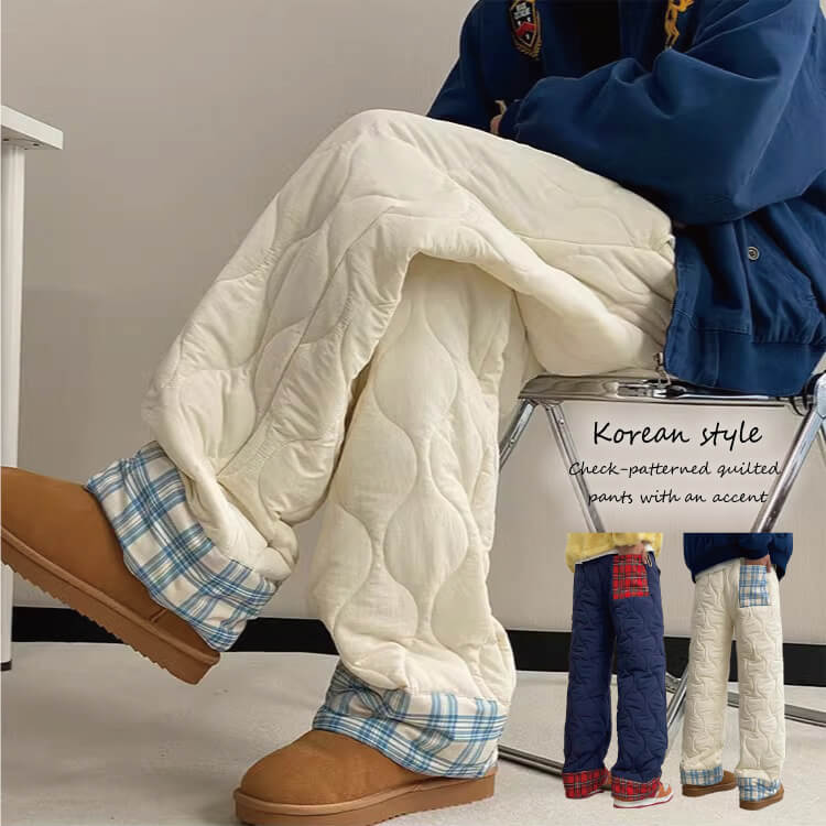 キルティング 中綿 ストレート あったかパンツ