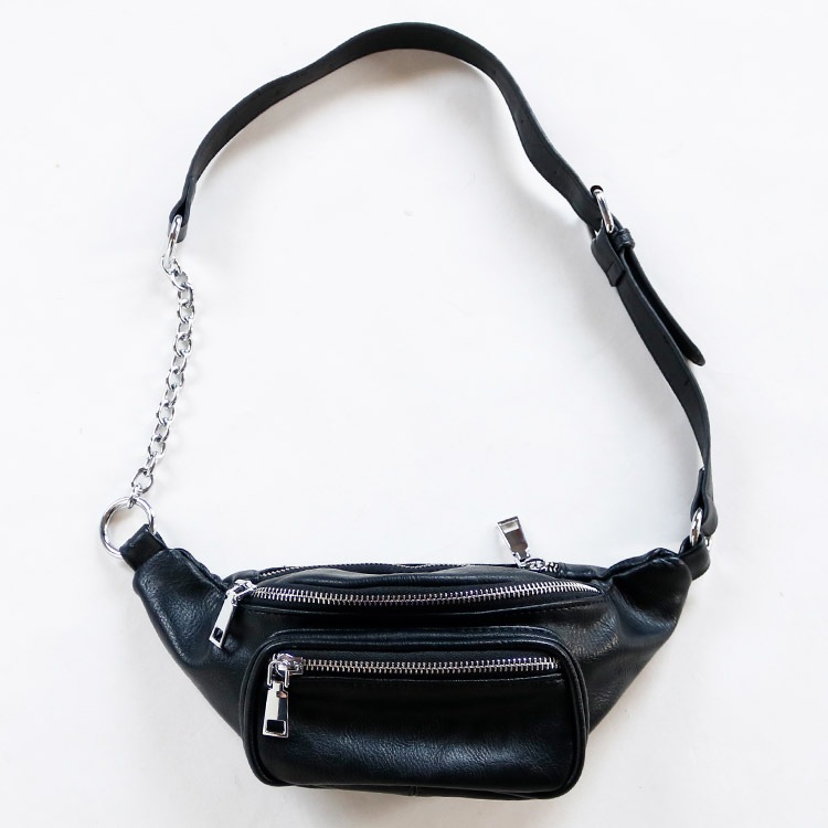 斜め掛け PUレザー チェーン ボディバッグ