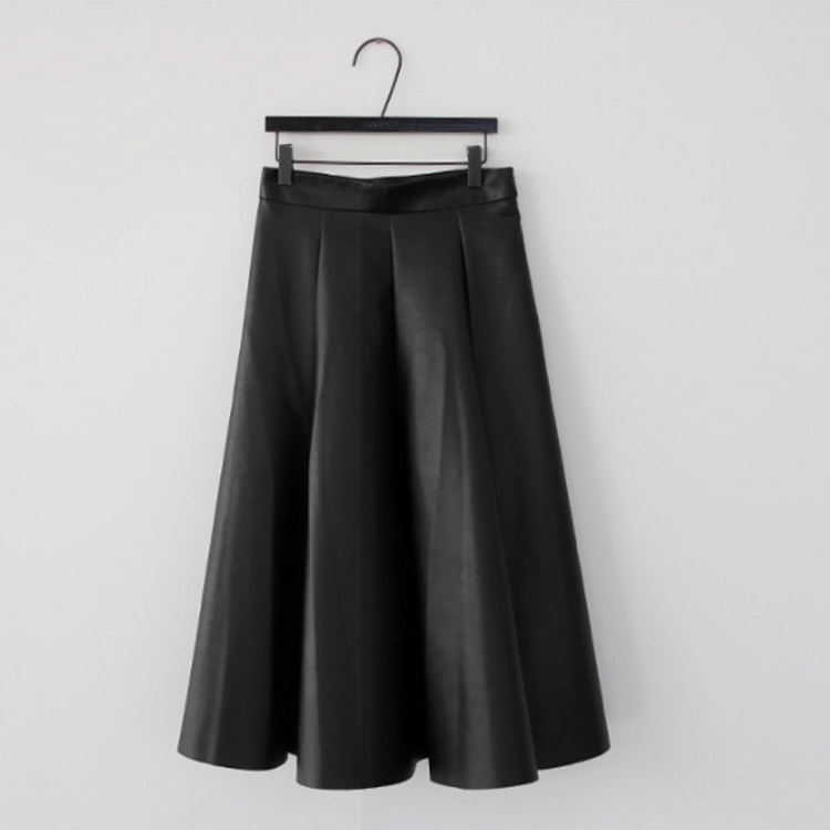 ミモレ丈 フレアライン フェイク レザースカート