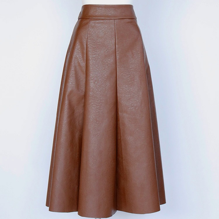 ミモレ丈 フレアライン フェイク レザースカート