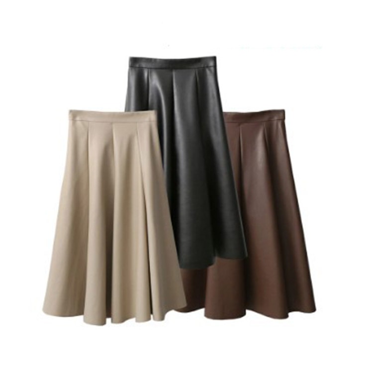 ミモレ丈 フレアライン フェイク レザースカート