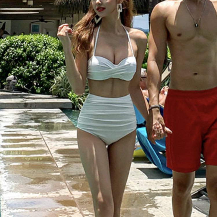 胸元クロス ハイウエストギャザー バンドゥビキニ