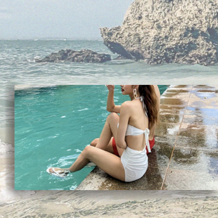 胸元クロス ハイウエストギャザー バンドゥビキニ