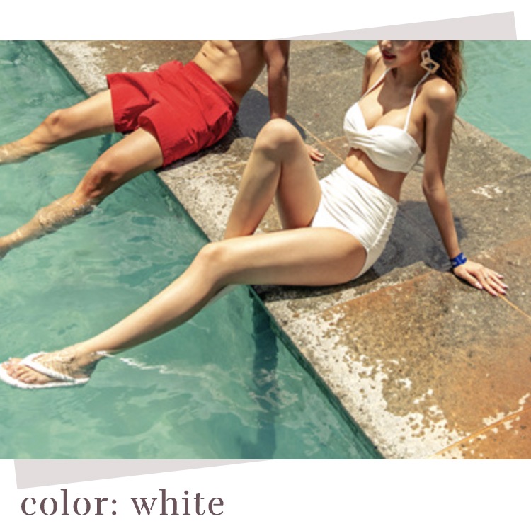 胸元クロス ハイウエストギャザー バンドゥビキニ