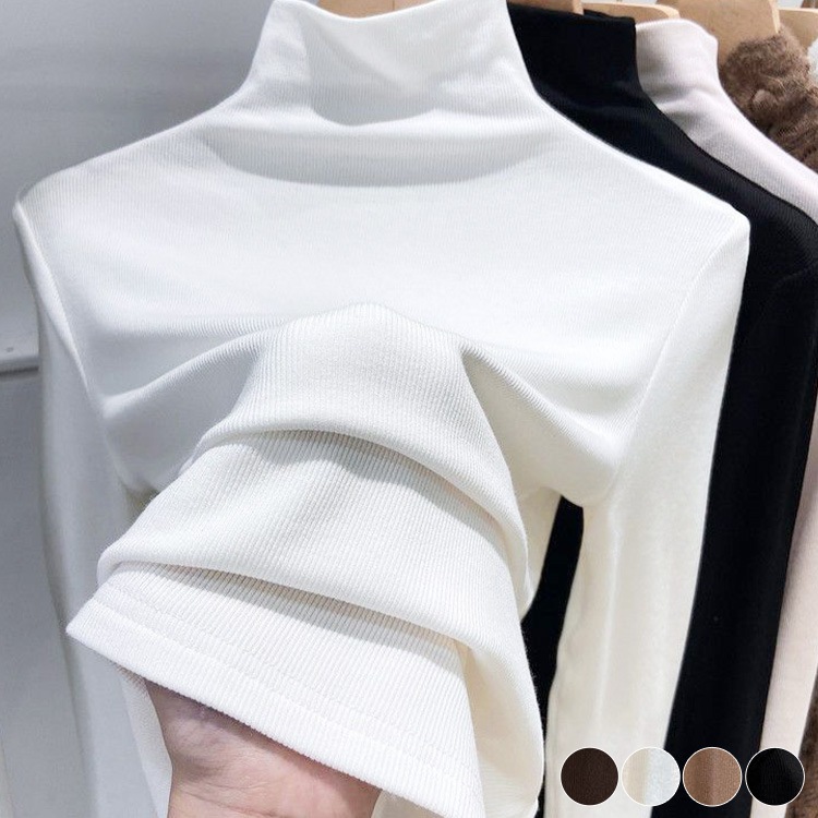 裏起毛 モックネック 長袖 ストレッチ Ｔシャツ