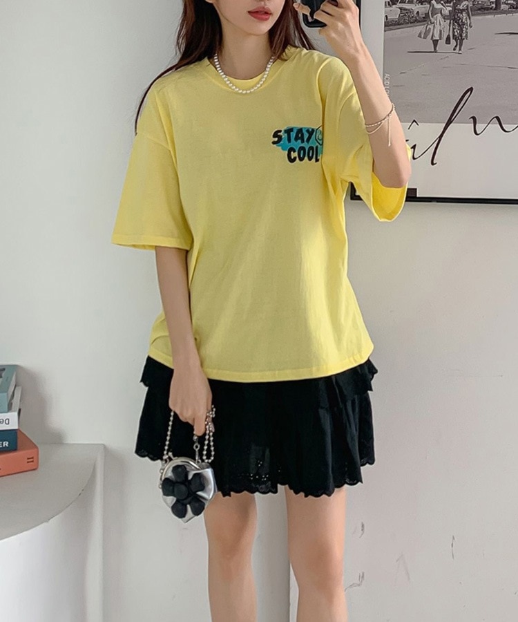 スマイルプリント オーバーサイズ 半袖 Tシャツ