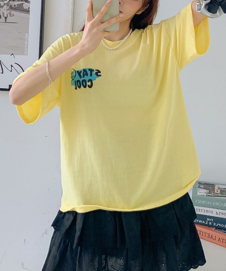 パラグラフ デカロゴ スマイル プリント オーバーサイズ Tシャツ パラグラフ デカロゴ スマイル プリント オーバーサイズ Tシャツ
