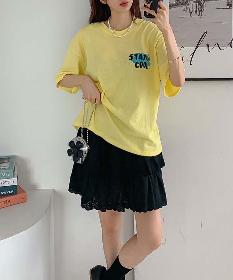 スマイルプリント オーバーサイズ 半袖 Tシャツ | レディース