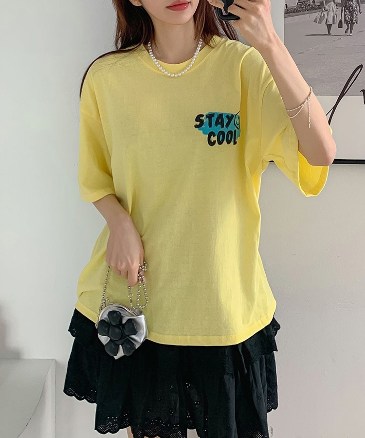 スマイルプリント オーバーサイズ 半袖 Tシャツ | レディース