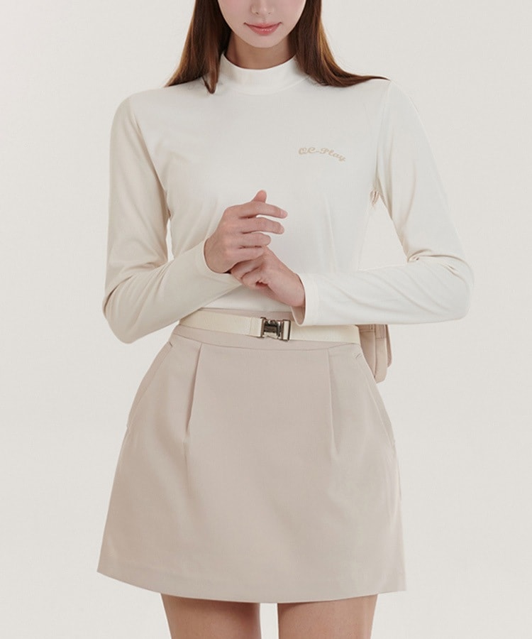 ハイネック 配色 長袖 Ｔシャツ 韓国ゴルフウェア