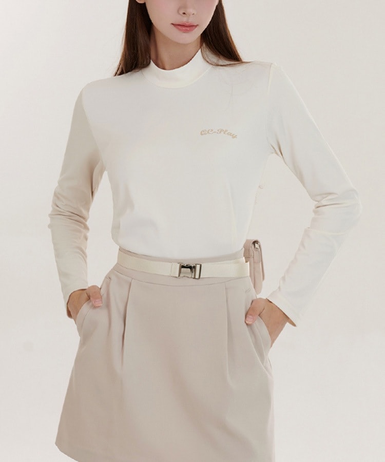 ハイネック 配色 長袖 Ｔシャツ 韓国ゴルフウェア