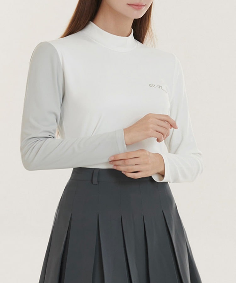 ハイネック 配色 長袖 Ｔシャツ 韓国ゴルフウェア