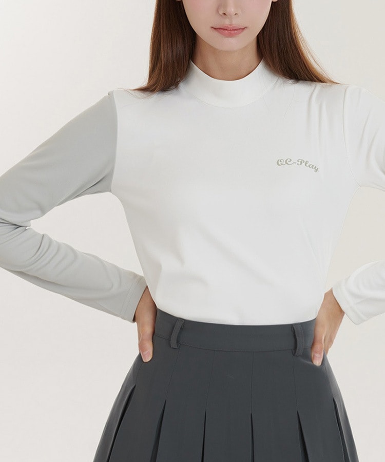 ハイネック 配色 長袖 Ｔシャツ 韓国ゴルフウェア