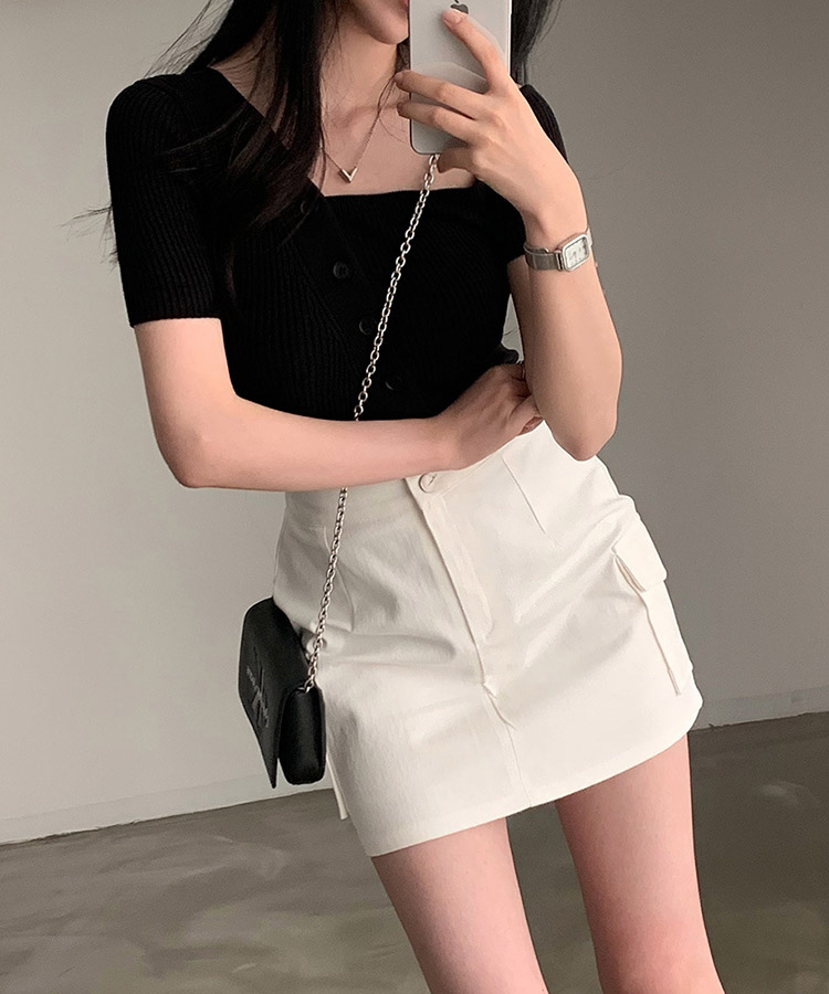 アンシンメトリー 半袖 オフショルダー ニット