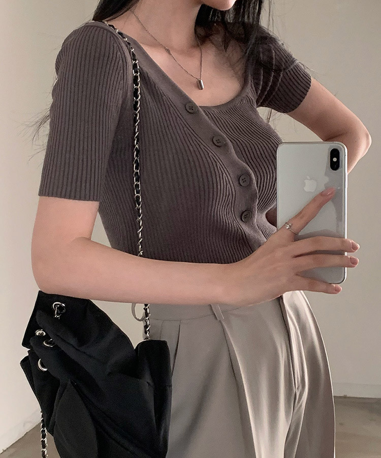 アンシンメトリー 半袖 オフショルダー ニット