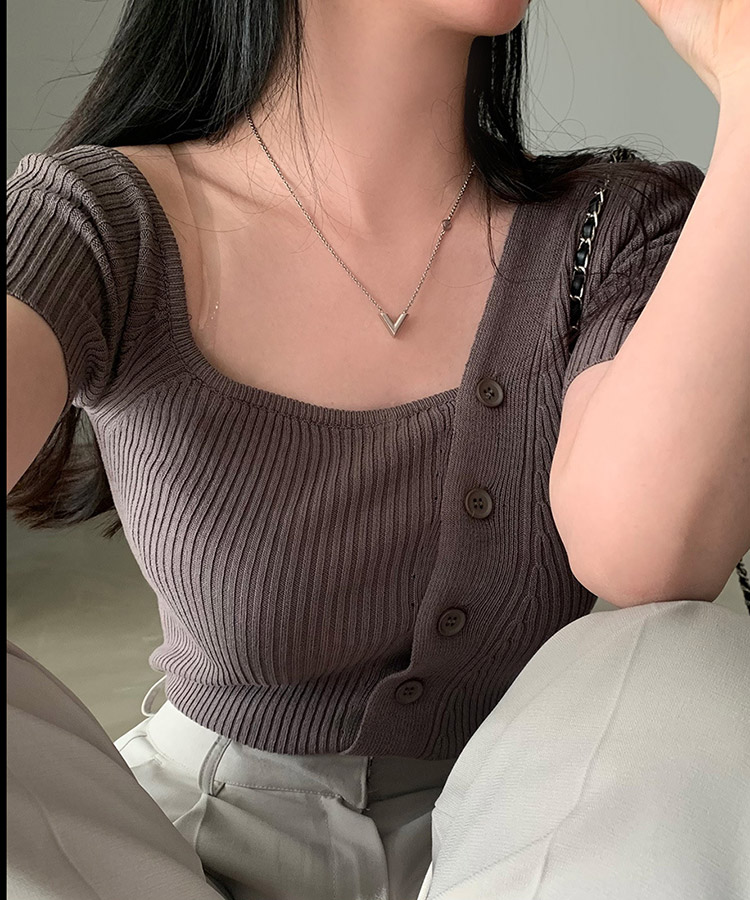 アンシンメトリー 半袖 オフショルダー ニット