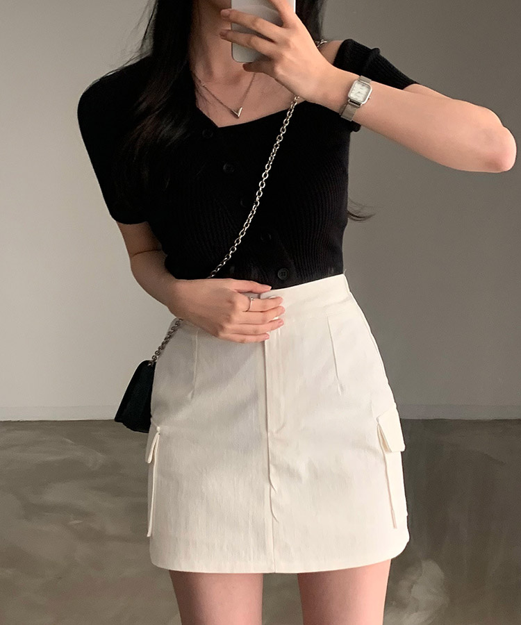 アンシンメトリー 半袖 オフショルダー ニット