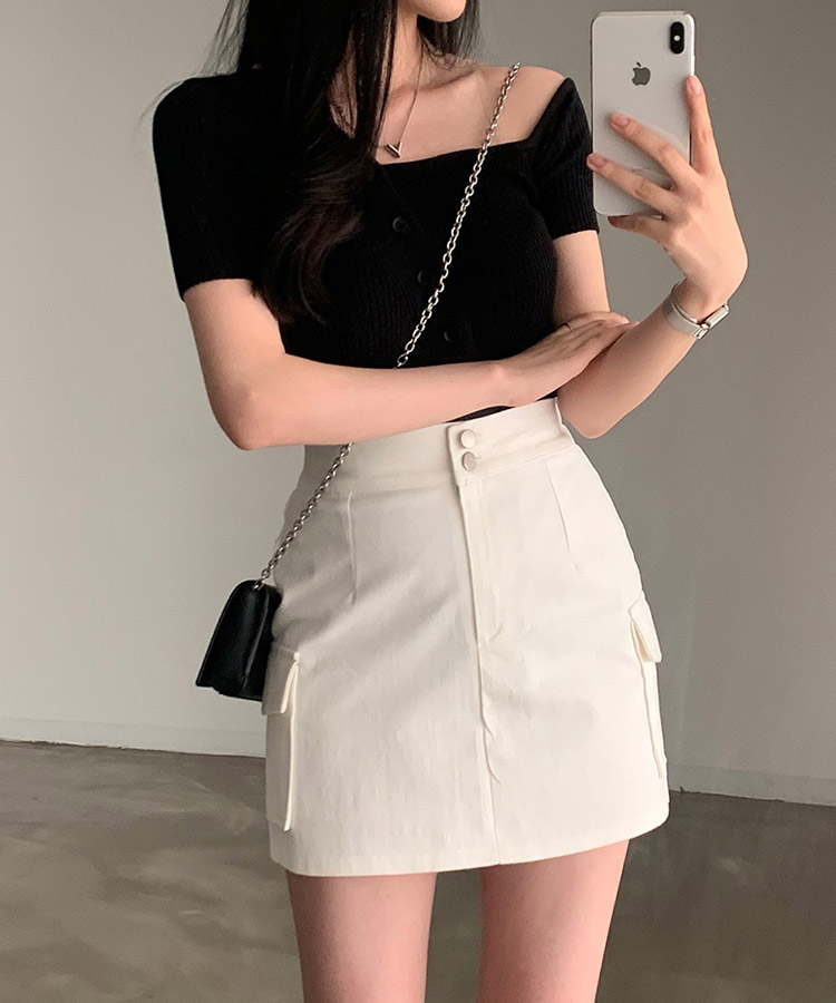 アンシンメトリー 半袖 オフショルダー ニット