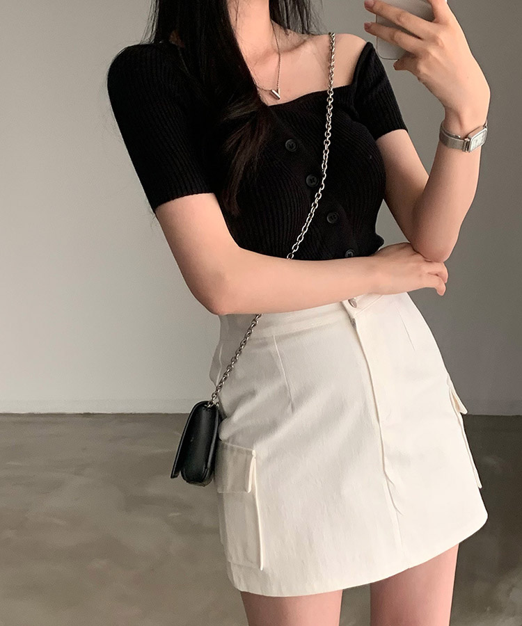 アンシンメトリー 半袖 オフショルダー ニット