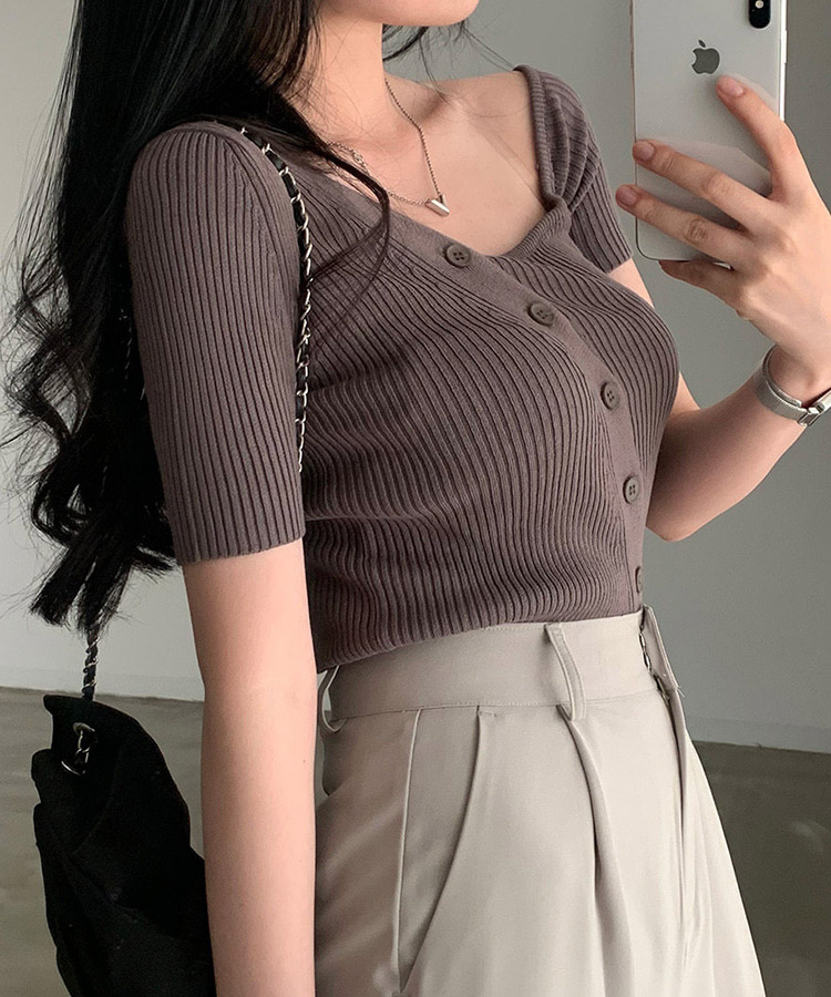 アンシンメトリー 半袖 オフショルダー ニット