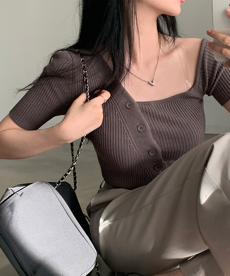 アンシンメトリー 半袖 オフショルダー ニット