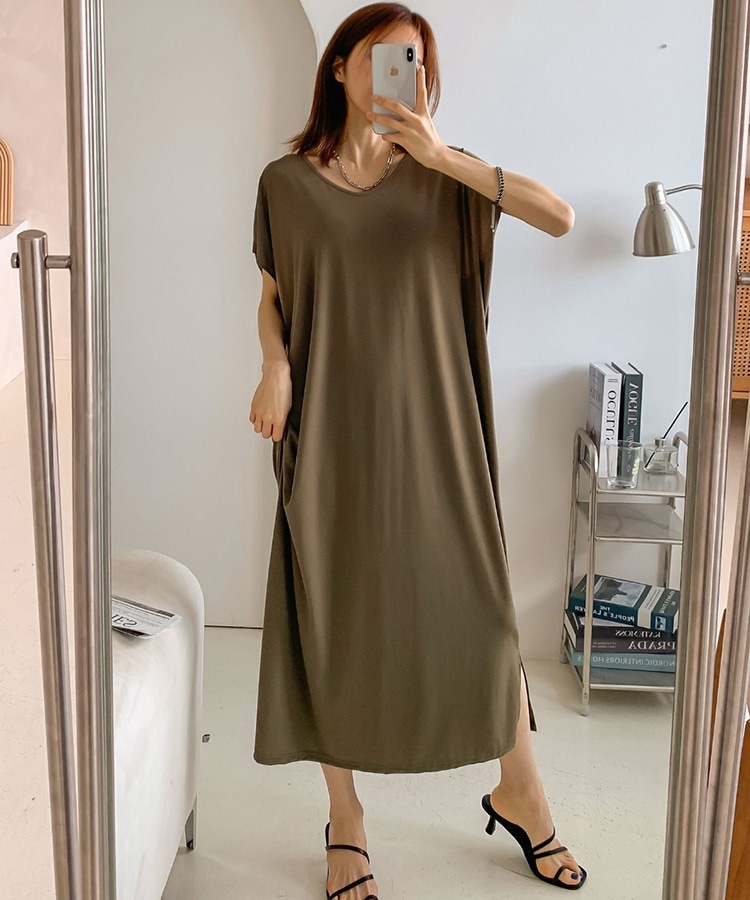 てろんと感 ドルマンスリーブ 半袖 ワンピース