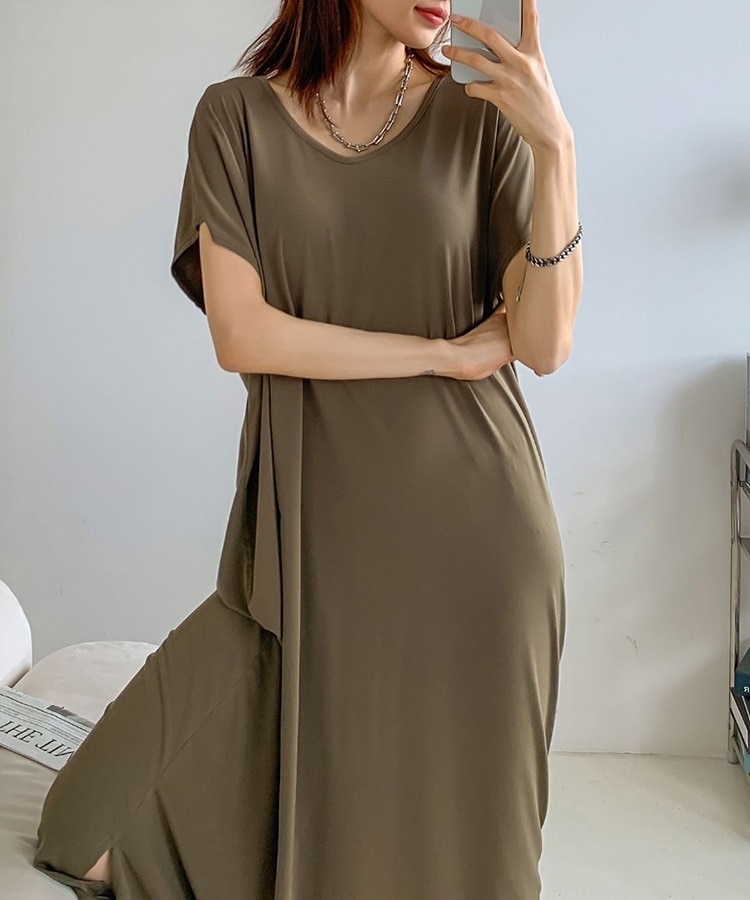 てろんと感 ドルマンスリーブ 半袖 ワンピース