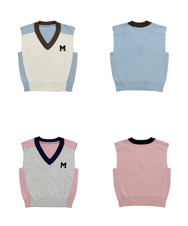 配色 プルオーバー Vネック ベスト 韓国ゴルフウェア