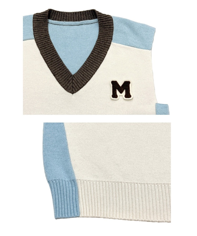 配色 プルオーバー Vネック ベスト 韓国ゴルフウェア