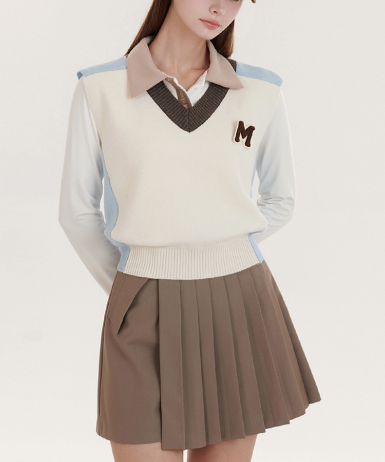 配色 プルオーバー Vネック ベスト 韓国ゴルフウェア