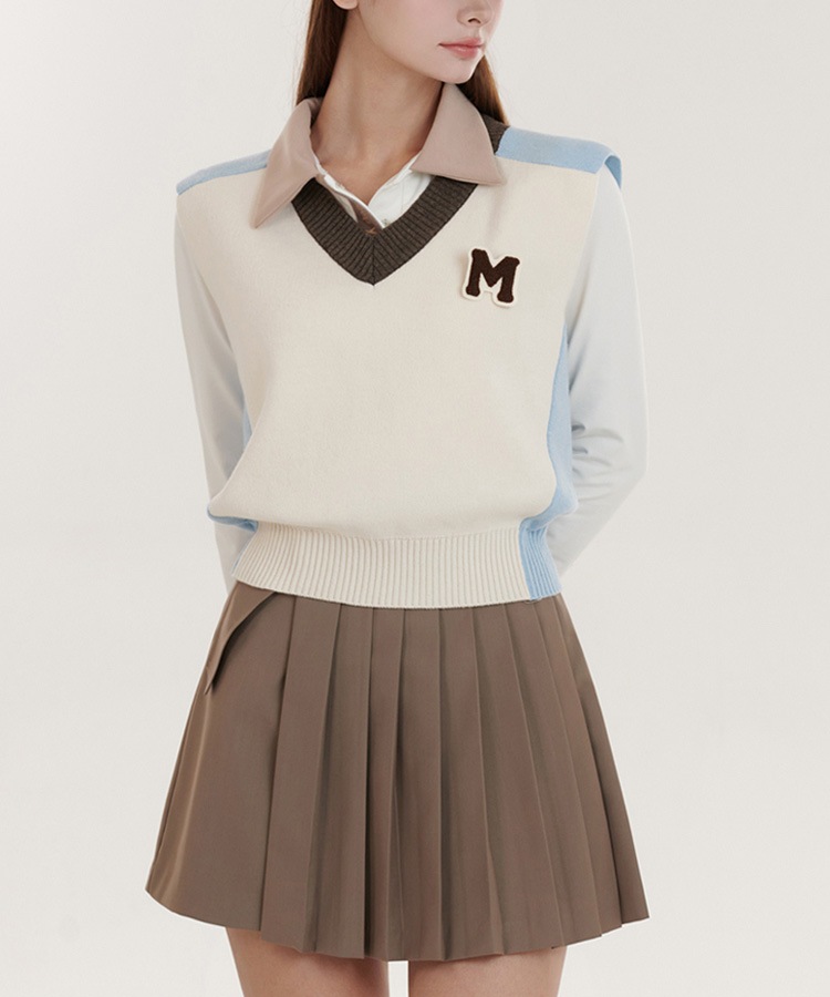 配色 プルオーバー Vネック ベスト 韓国ゴルフウェア