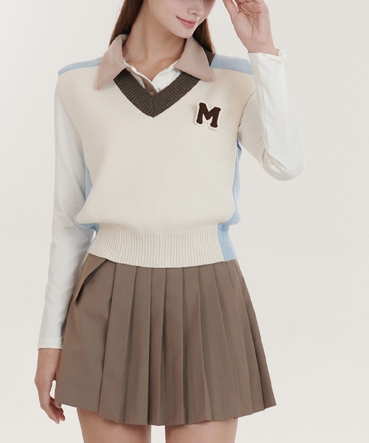 配色 プルオーバー Vネック ベスト 韓国ゴルフウェア