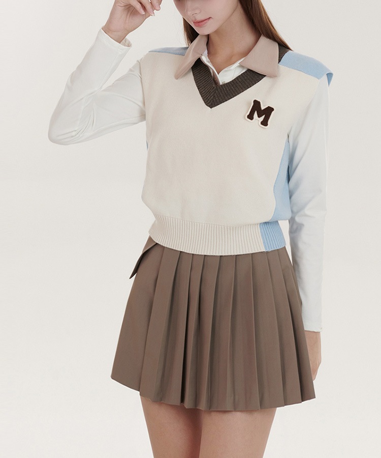 配色 プルオーバー Vネック ベスト 韓国ゴルフウェア