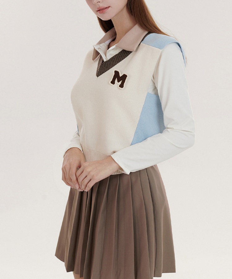 配色 プルオーバー Vネック ベスト 韓国ゴルフウェア