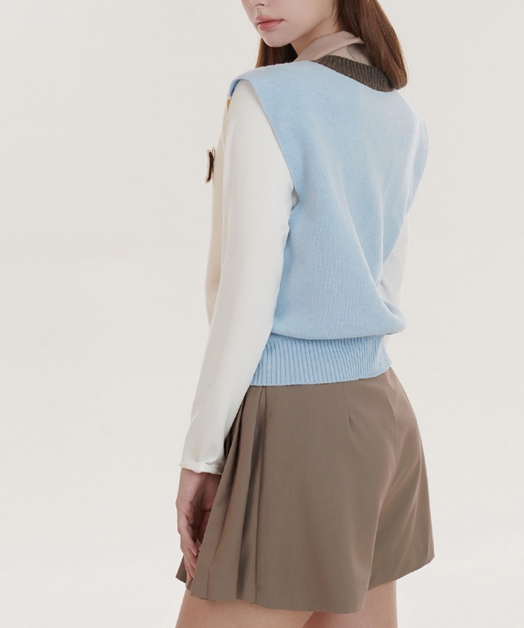 配色 プルオーバー Vネック ベスト 韓国ゴルフウェア